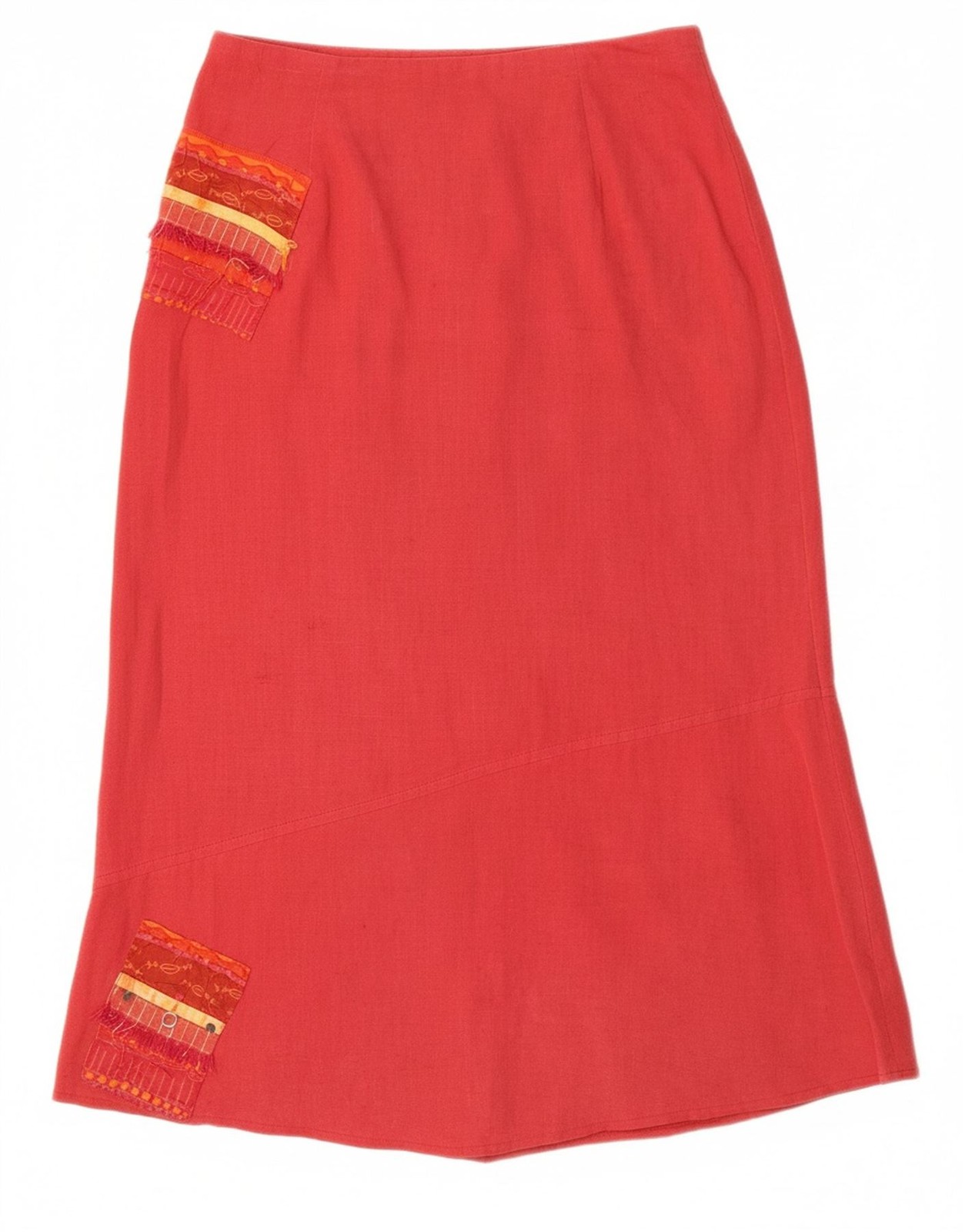 VINTAGE Womens High Waist Maxi Skirt US 2 XS W28  Red Patchwork Polyester CI09