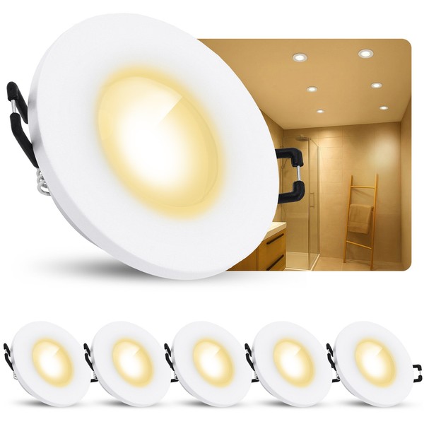 6X Einbaustrahler Beda Weiß IP65 Mit Led Leuchte 2W Warmweiß 230V Spot Strahler-image