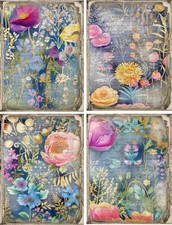 8 assorted abstract wild flowers glossy blank folded note card pink envelopes