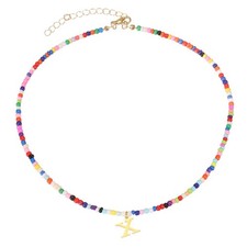 Colorful Initial Necklaces for Women,Cute Trendy Bead Chokers Necklace Letter X 