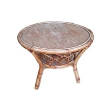 Vtg Retro Bamboo Minimalist Coffee Plant Side Table Magazine Hold Cane Boho