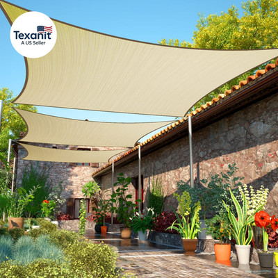 12' X 20' Beige Sun Shade Sail UPF50 Rectangle Canopy Fabric Cloth Screen Smtapr