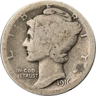 1916-D Mercury Dime AG Details Key Date Nice Color Honest Wear