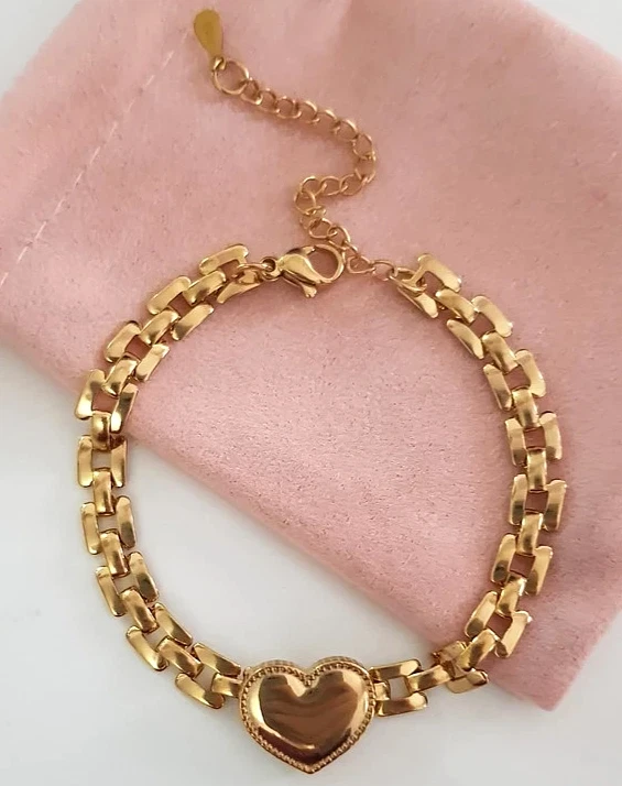 EDLES GOLD ARMBAND 925 Silber Charm Zirkonia HERZ ARMKETTE Armreif Anhänger - Bild 2 von 4