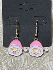 Vintage Santa Claus Christmas Gold Dangle Fashion Holiday Casual Fun Earrings