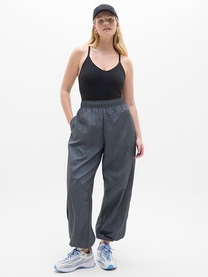 Athleta Lunar Sheen Jogger Pants Gray  Adjustable Bungee Hem Cargo Track 288086