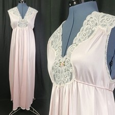 Vintage Vanity Fair Pink Gown w Lace Trim  Waist Tie Back Size Small