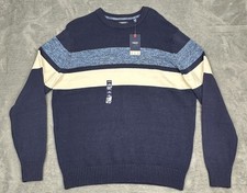 NWT IZOD Sweater Mens Large Blue Colorblock Knit Pullover Crew Neck Outdoor