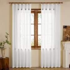 White Pinch Pleated Sheer Curtains 84 Inches Length Semi Light Filtering Sheer