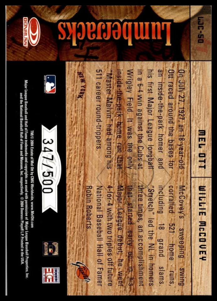 2004 Leaf Limited #LJC-50 Mel Ott / Willie McCovey Lumberjacks #/500 - Image 2 of 2