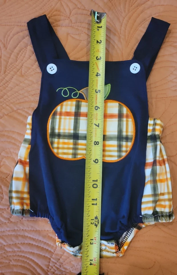 PUMPKIN Applique bubble Navy Orange plaid Boy's PUMPKIN PATCH PERFECT 3/6mo, 6mo - Image 3 of 4