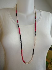 Halskette: lange leichte Sommerkette Boho in pink schwarz bronze, Handarbeit