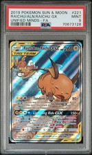 PSA 9 Raichu & Alolan Raichu GX 221/236 Unified Minds Ultra Rare Pokemon Card