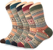 Womens Wool Socks 5 Pairs Winter Warm Sock Thick Knit Cabin Cozy Crew Soft Socks