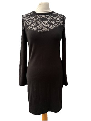 Primark Black Jumper Dress Size 16 Long Sleeve Short Lace Trim