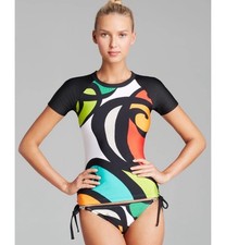 NWT Trina Turk Pop Wave Rashguard Large T Shirt Sz 10 Side-Tie Bottom