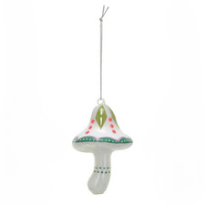 Creative Co-op Green Mushroom Glass Ornament Bauble