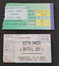 GRATEFUL DEAD LOT OF 2 TICKET STUBS 1986 1993 SUPER RARE JERRY GARCIA WEIR LESH