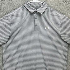 Under Armour Heat Gear Mens Golf Polo Shirt XL Gray Stripes Stretch Rugby Logo