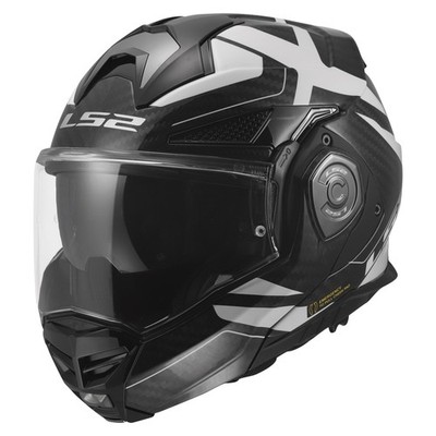 LS2 Advant X Carbon Halo Modular Motorcycle Helmet Gloss Black White Medium