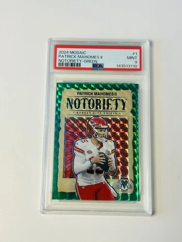 2024 Panini Mosaic Notoriety Patrick Mahomes II #1 Green Mosaic Prizm PSA 9