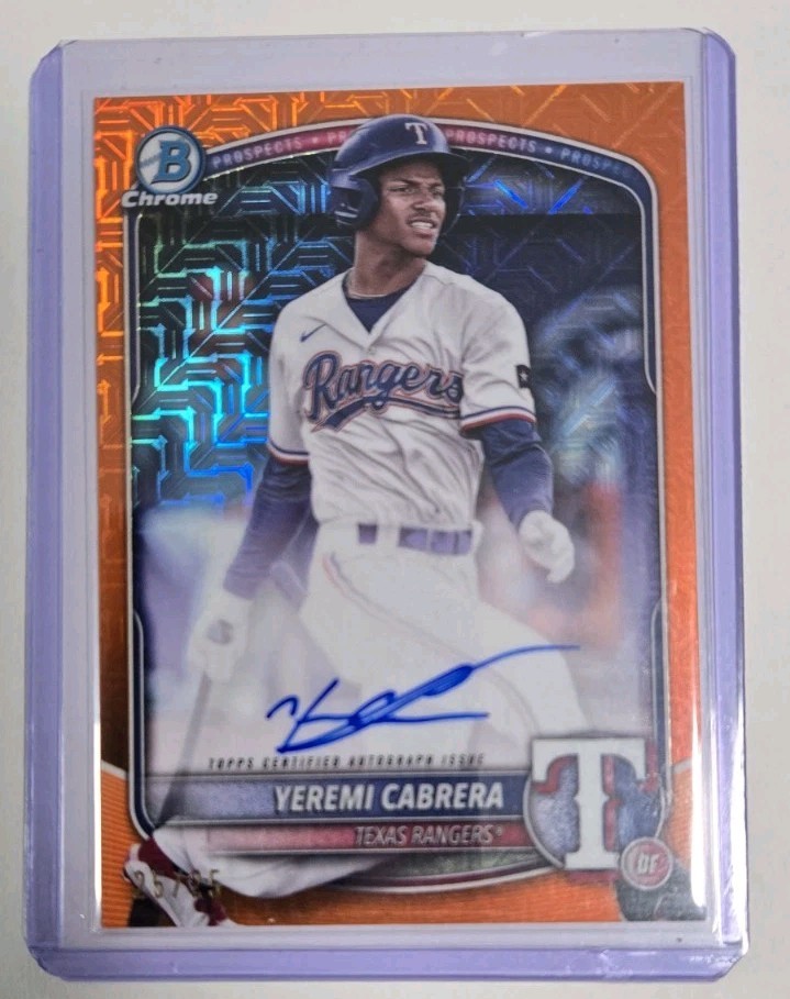 Yeremi Cabrera Topps 2025 Bowman Prospects Mega Auto Orange Mojo 25/25 BMA-YCA