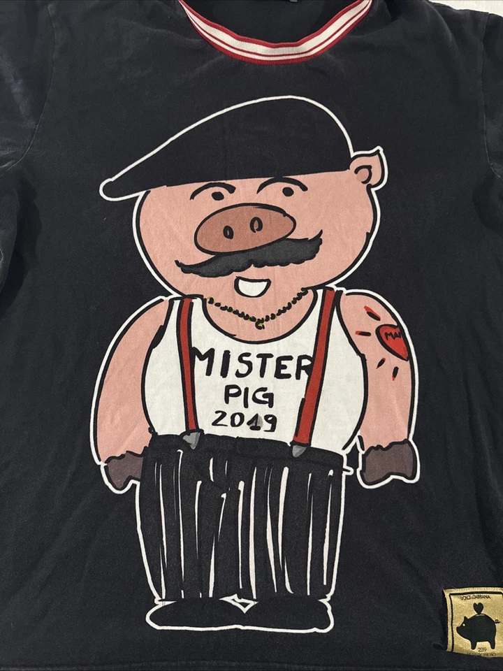 Camiseta Dolce & Gabbana Mister Pig Gráfica - Talla 54 (Hombre XL) - Rara - Negra Foto 2 de 4