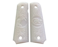 1911 Grips Engraved Textured - COLT Horse logo - White