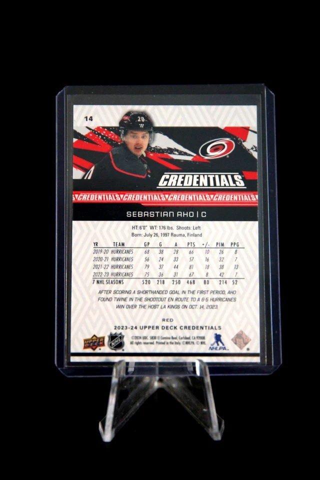 2023-24 Upper Deck UD Credentials Orange #/349 - 14 Sebastian Aho, Carolina - Image 2 of 2