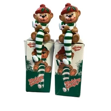 2 Vintage NIB Holiday Bear Stocking Hanger Teddybears Christmas Holder Plastic