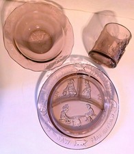 NIB Vintage Children's Nursery Rhymes 3 Pc Serving Dish Set Purple Humpty Dumpty