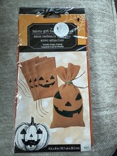 Halloween Pumpkin Face Fabric Treat Bags 4pc Pumpkin Design Brand New