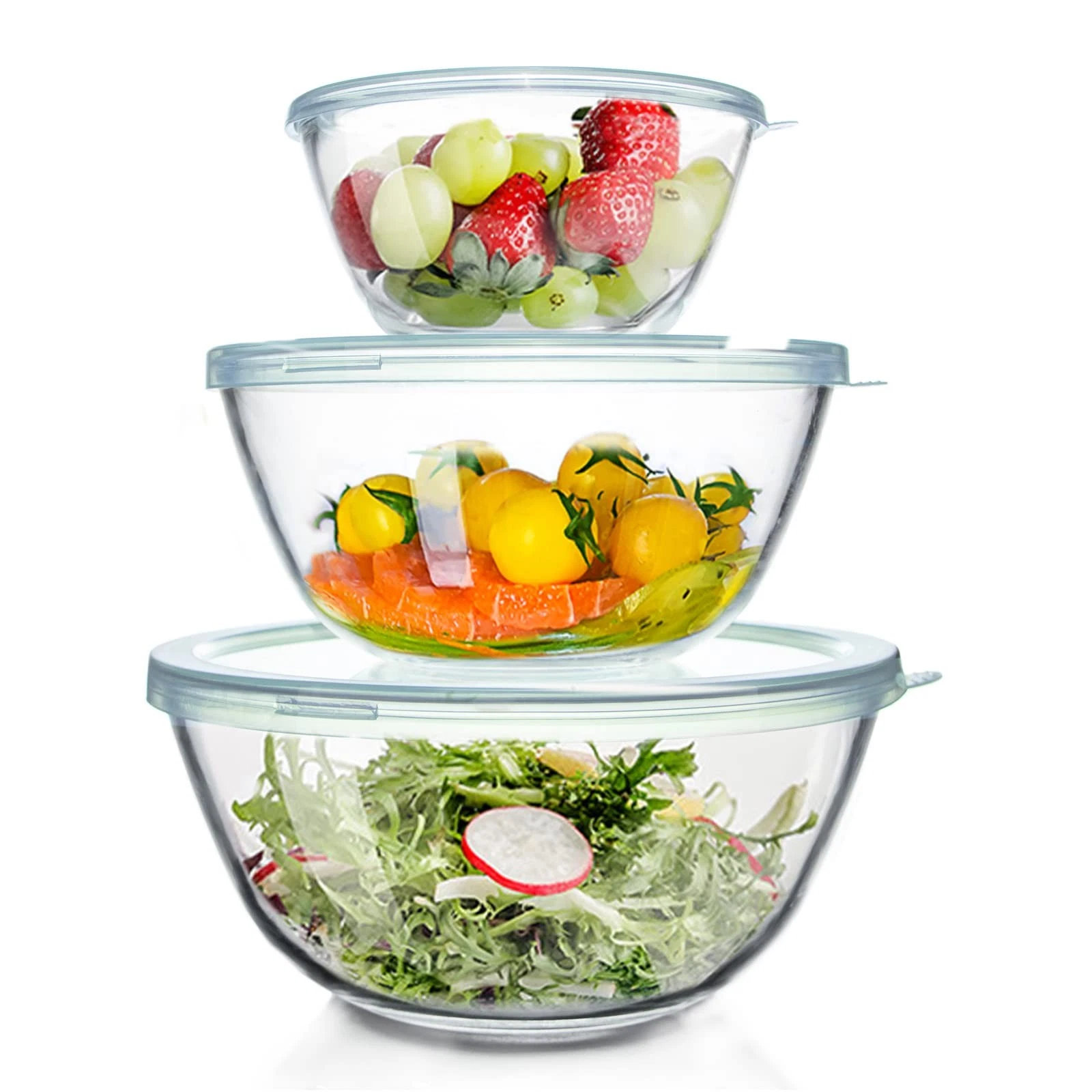 WhiteRhino Glass Mixing Bowls Large, 3 with Lids