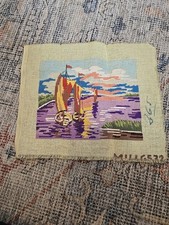 Vintage Needlepoint Canvas Hand Painted Unfinished Outdoor Scene