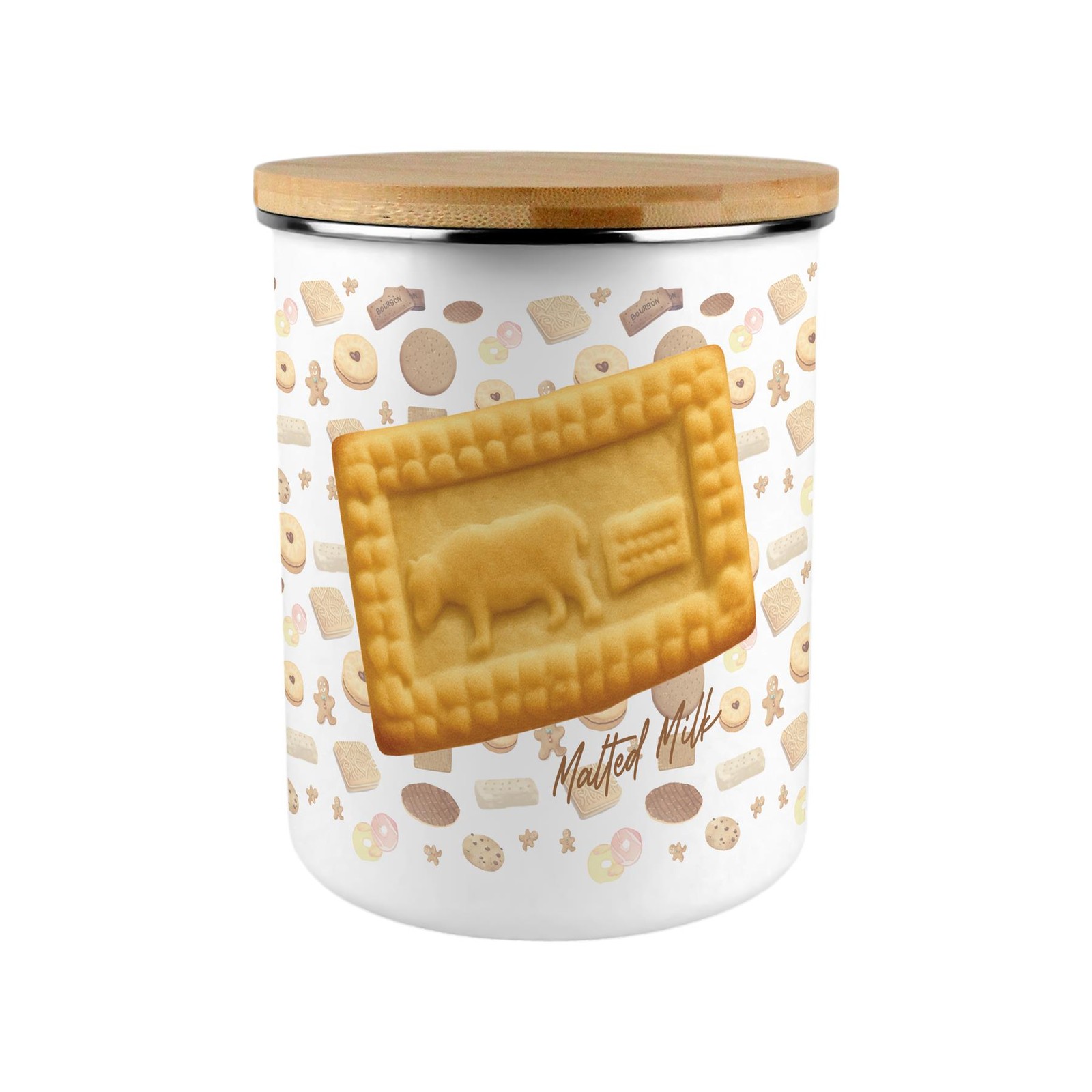 Malted Milk Biscuit Canister - Large Enamel Kitchen Storage/Gift