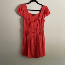 Express Women Sz S Red Smocked Side Bodice Fit & Flare Short Sleeve Mini Dress