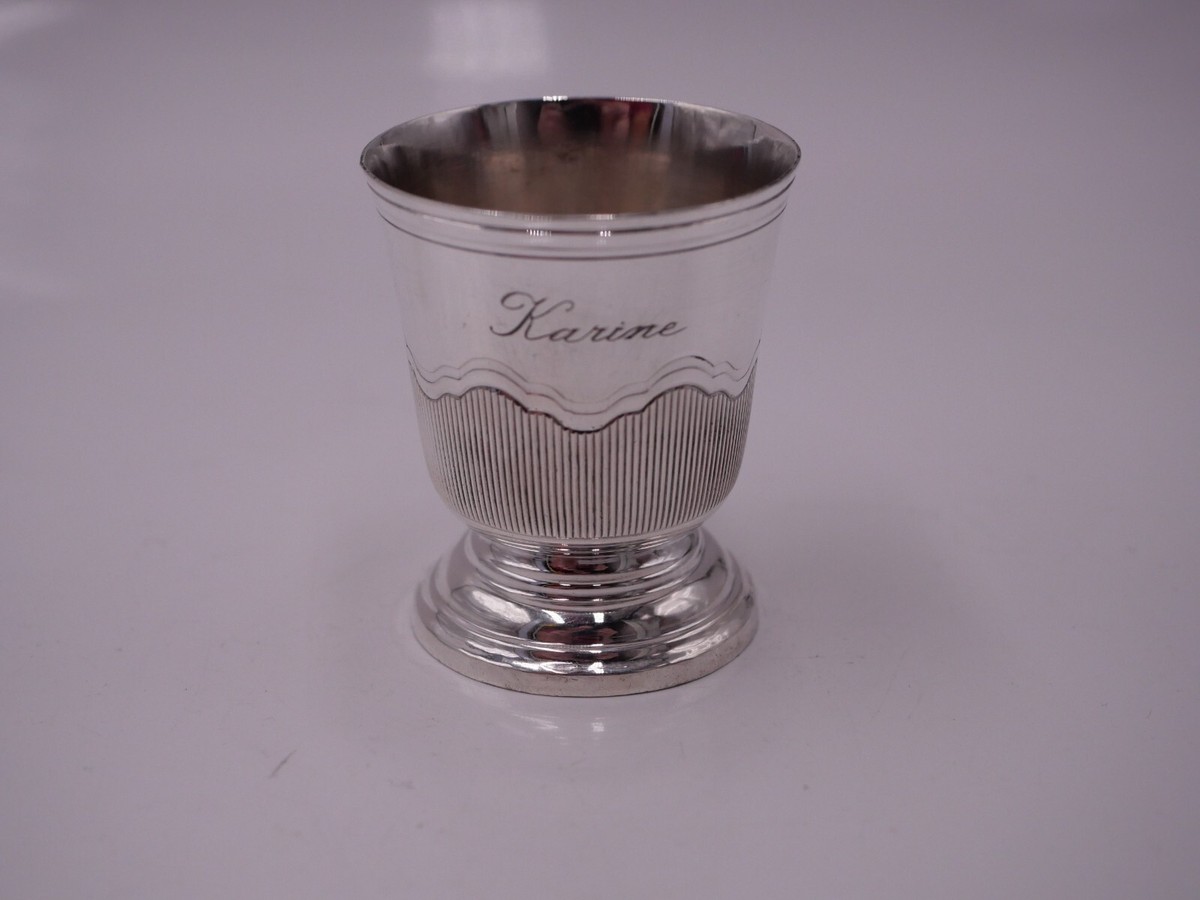 COQUETIER TRIPODE EN ARGENT MASSIF poinçonné MINERVE Coquille d Oeuf