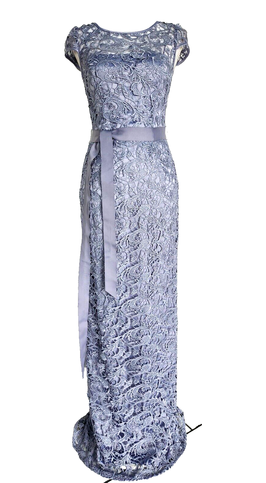 Adrianna Papell Cap Sleeve Love Story Collection Long Lace Dress Size 2