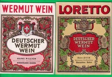Germany lot of 2 vermouth labels brands Loretto and Wermut Wein, 1930s
