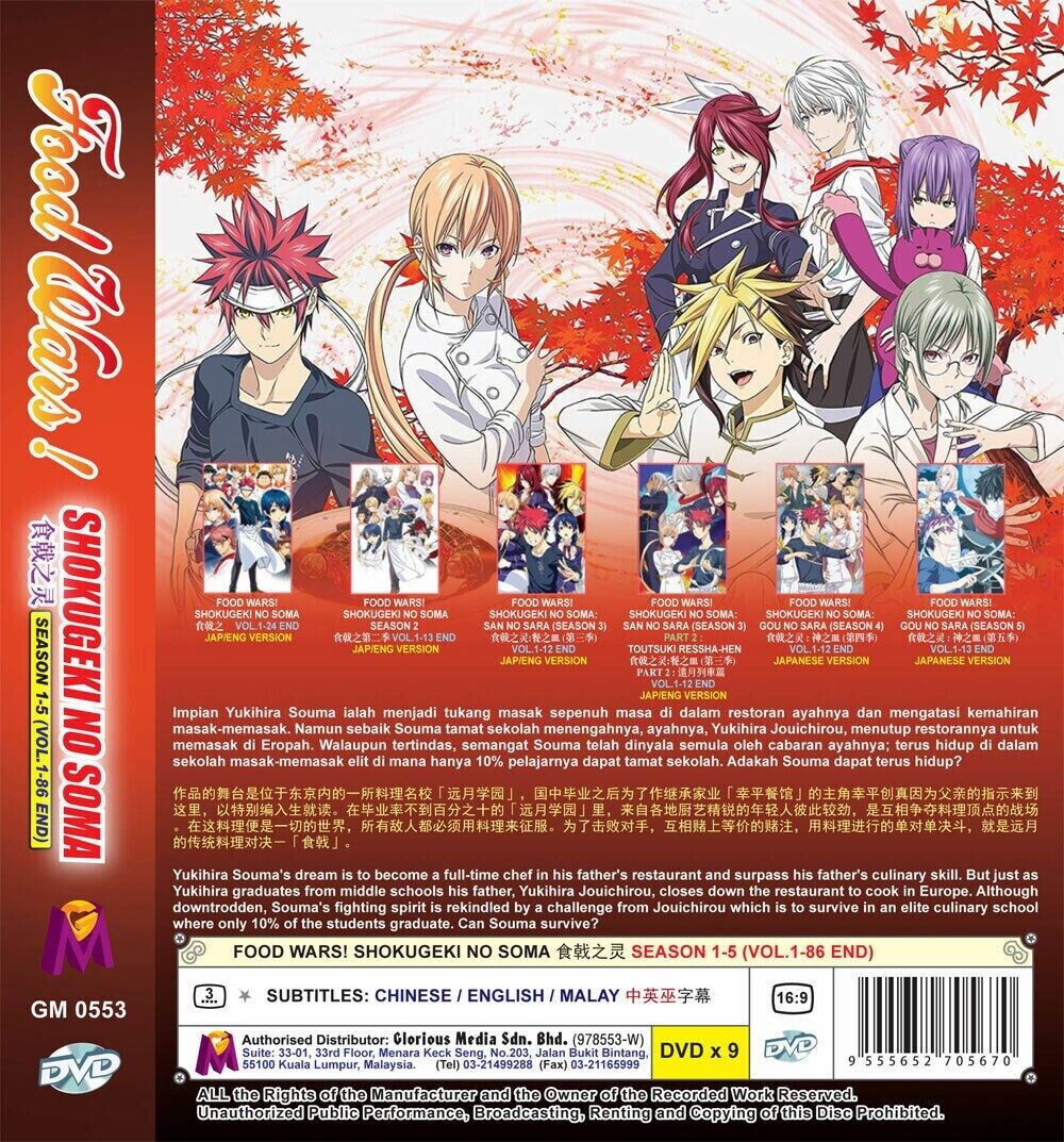 DVD Anime Food Wars! Shokugeki No Soma Season 1+2+3+4+5 (1-86 End