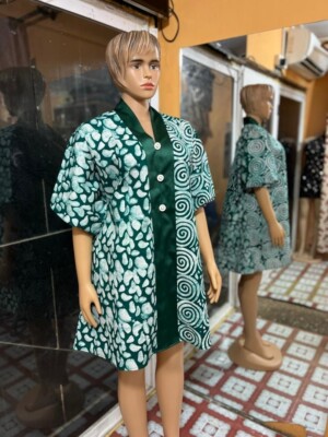 bubu dress short Ankara Short Bubu Dress: African Print Mini Kaftan With Aso-oke Head Tie