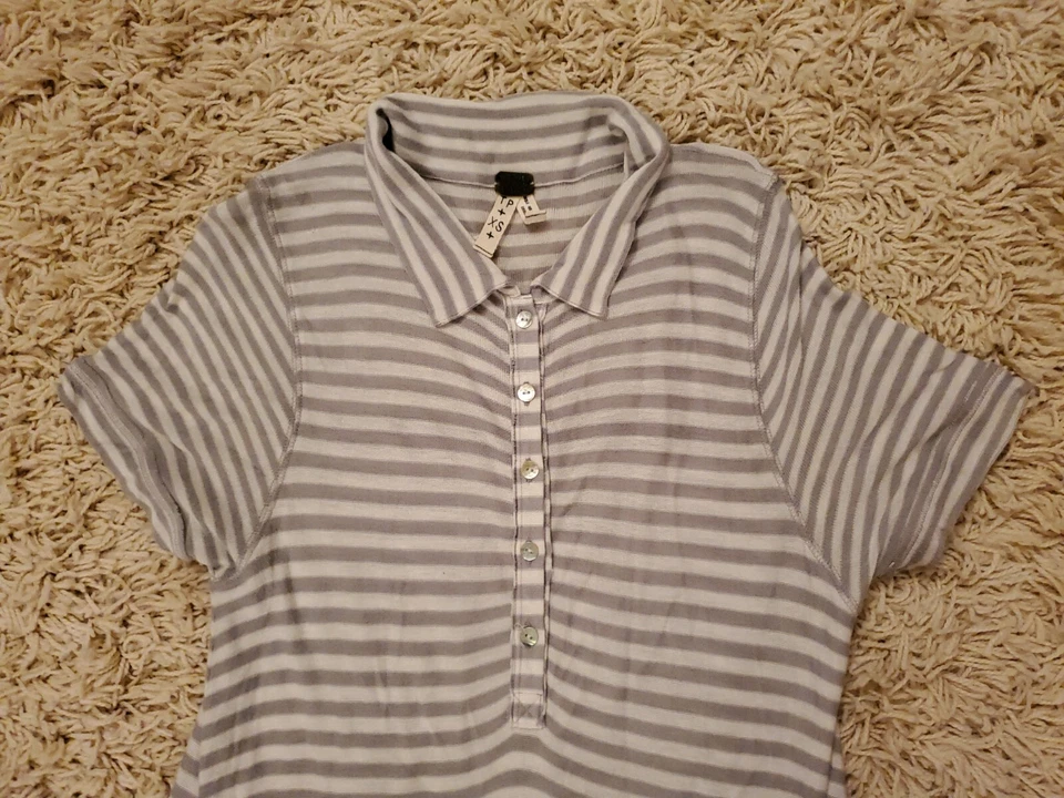 We The Free People 灰色白色条纹 1/2 纽扣领连衣裙 X 小号 — 第 2/4 张图片