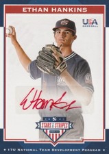 2018 STARS & STRIPES ETHAN HANKINS P USA  (INDIANS RC) #7 RED INK AUTO 01/10 SSP