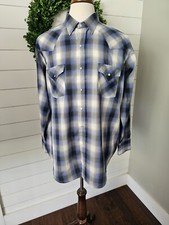 Vintage Plains Western Wear Blue/White Plaid Pearl Snap L/S Shirt Sz XL A1 
