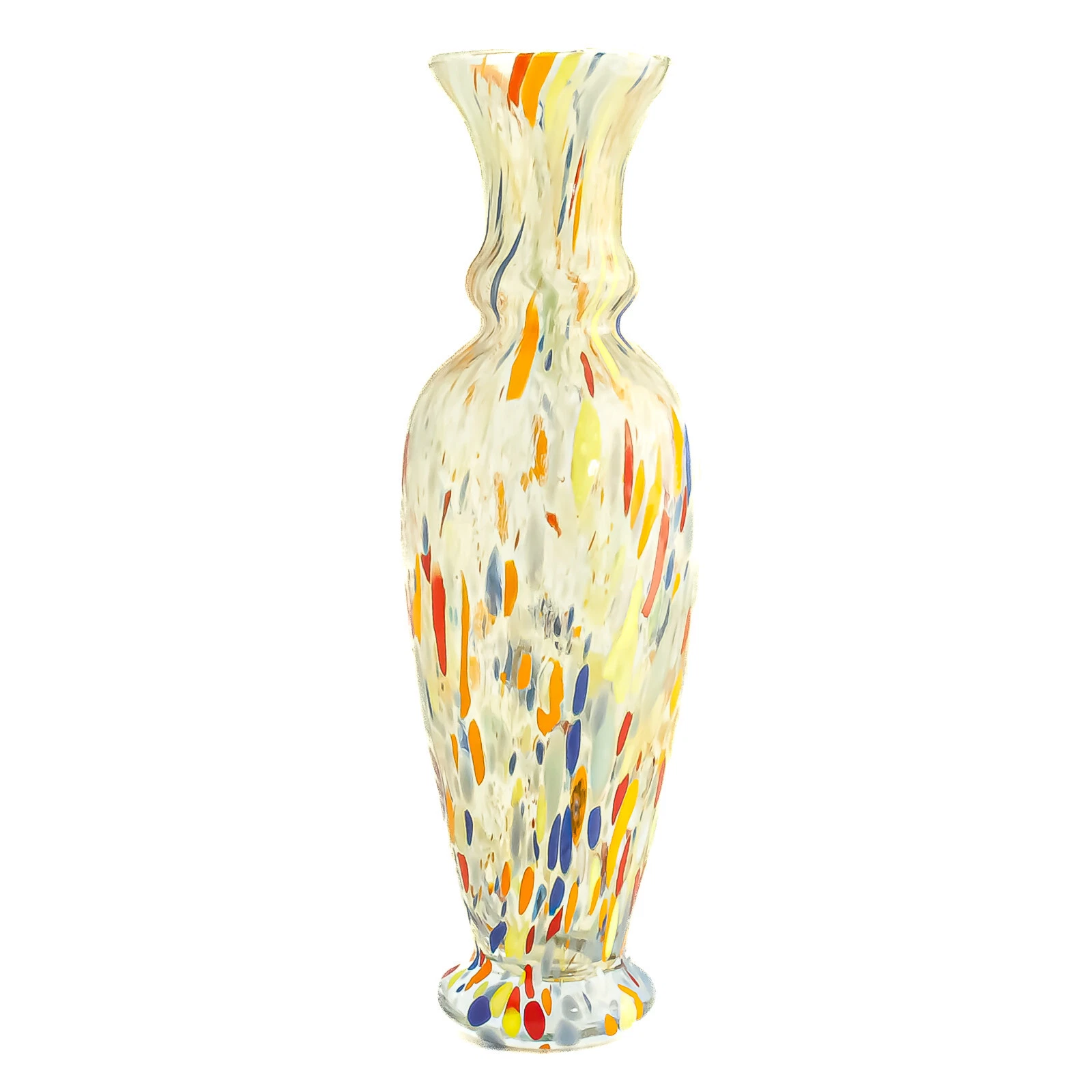 Murano glass vase yellow blue orange white handmade millefiori 21cm high