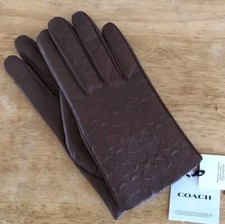 Coach Signature Leather Tech Gloves Brown