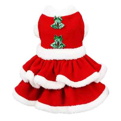 Pet Christmas Coat Dog Cat Clothes Xmas Dress Red Bow Skirt Pets Cat Warm Dress
