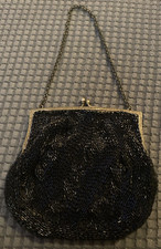 Small Antique Black Beaded Purse-With Mirror Inside