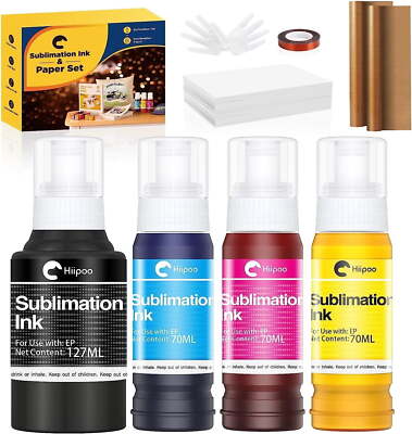 Hiipoo Sublimation Ink Set with 110 Sheet Sublimation Paper 8.5x11  Teflon Sheet