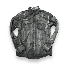 Roar Shirt Mens Large Gray Button Up Long Sleeve Goth Cyber Y2K Grunge Western